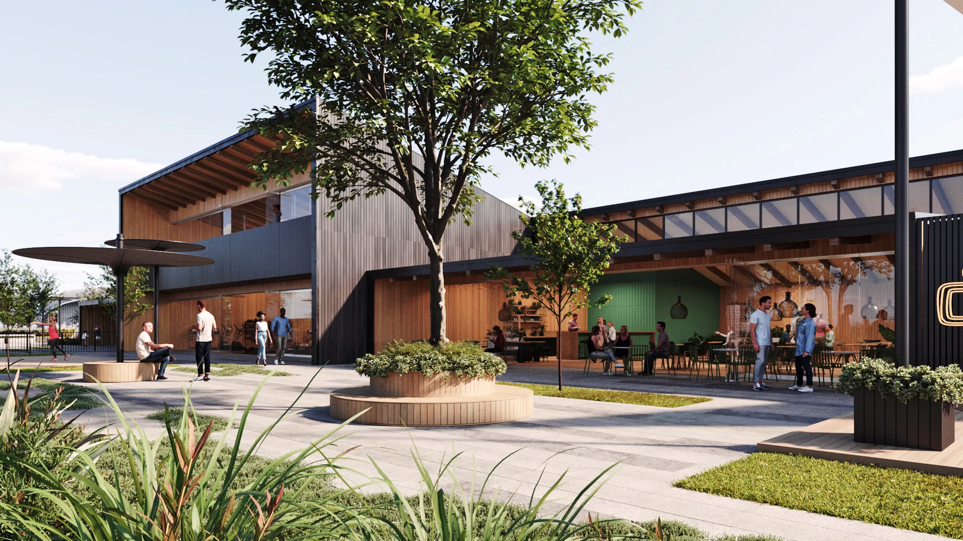 Indicative café and gym render at the separate Spedding Industrial precinct