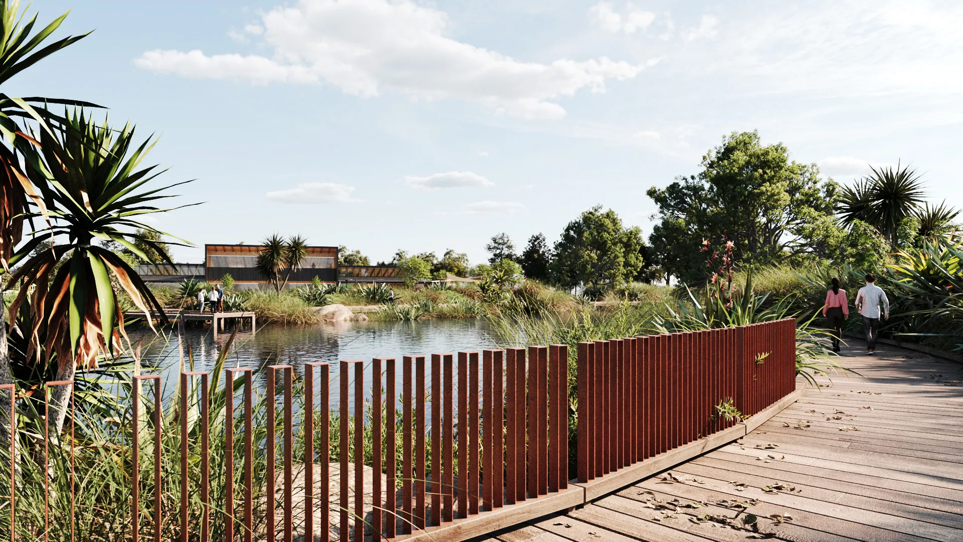 Indicative landscaped wetland render at the separate Spedding Industrial precinct